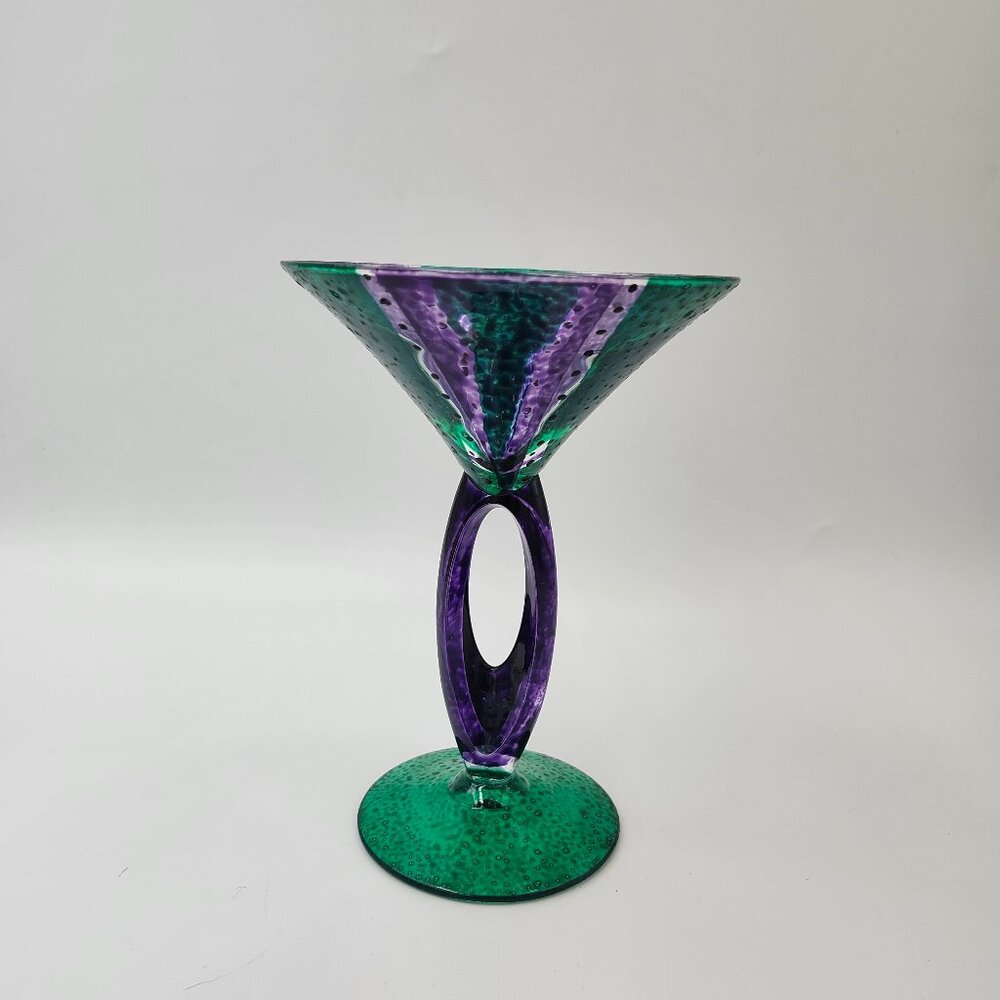 Fun Fused Artglass Martini Glass Green & Purple